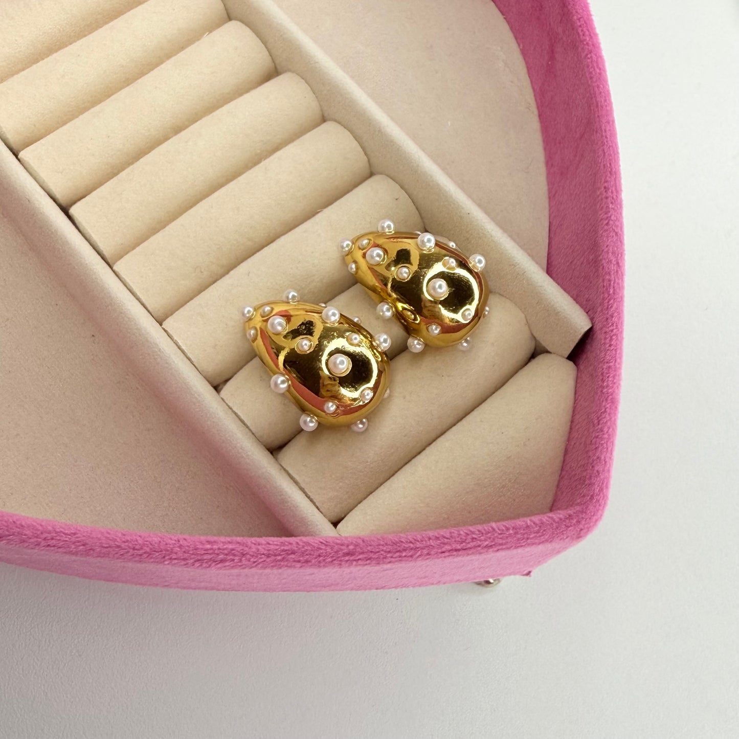 Aretes gota perlas CHAPA DE ORO 18k(S43)