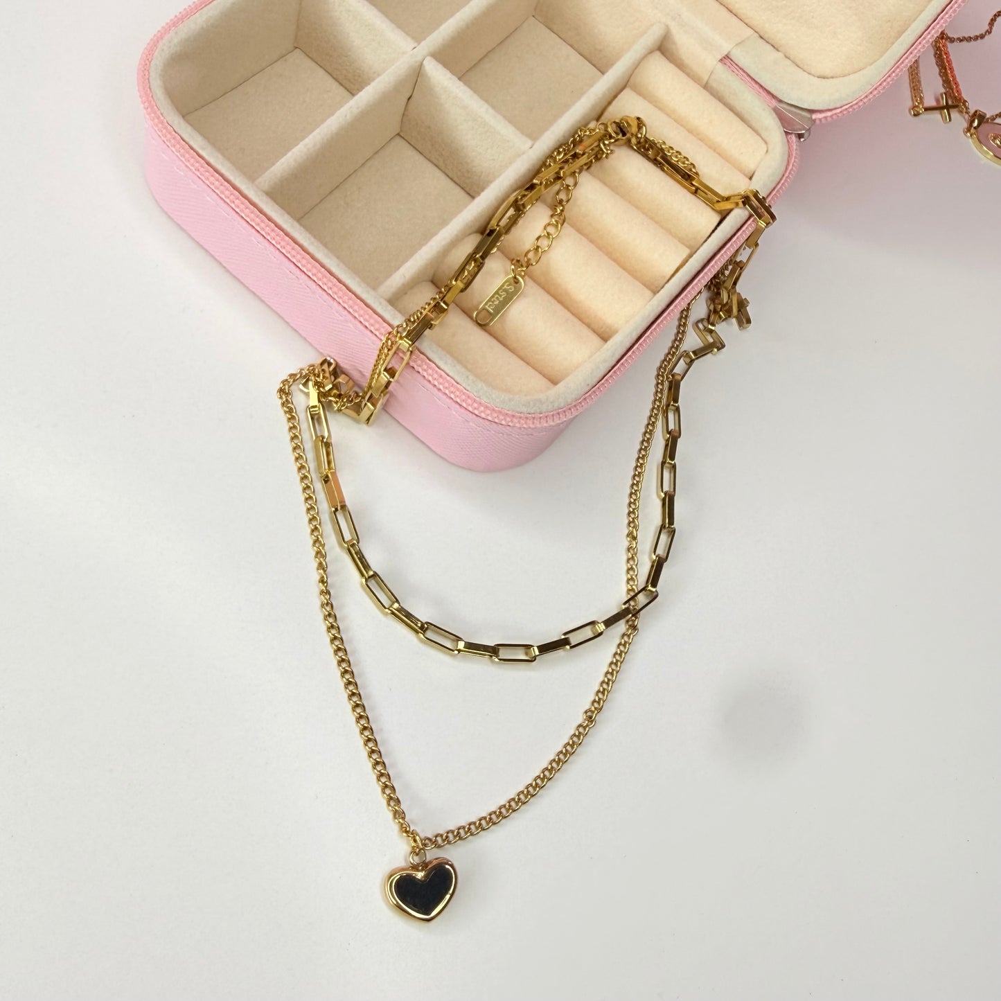 Collar doble corazón CHAPA DE ORO 18k(AA09.5)