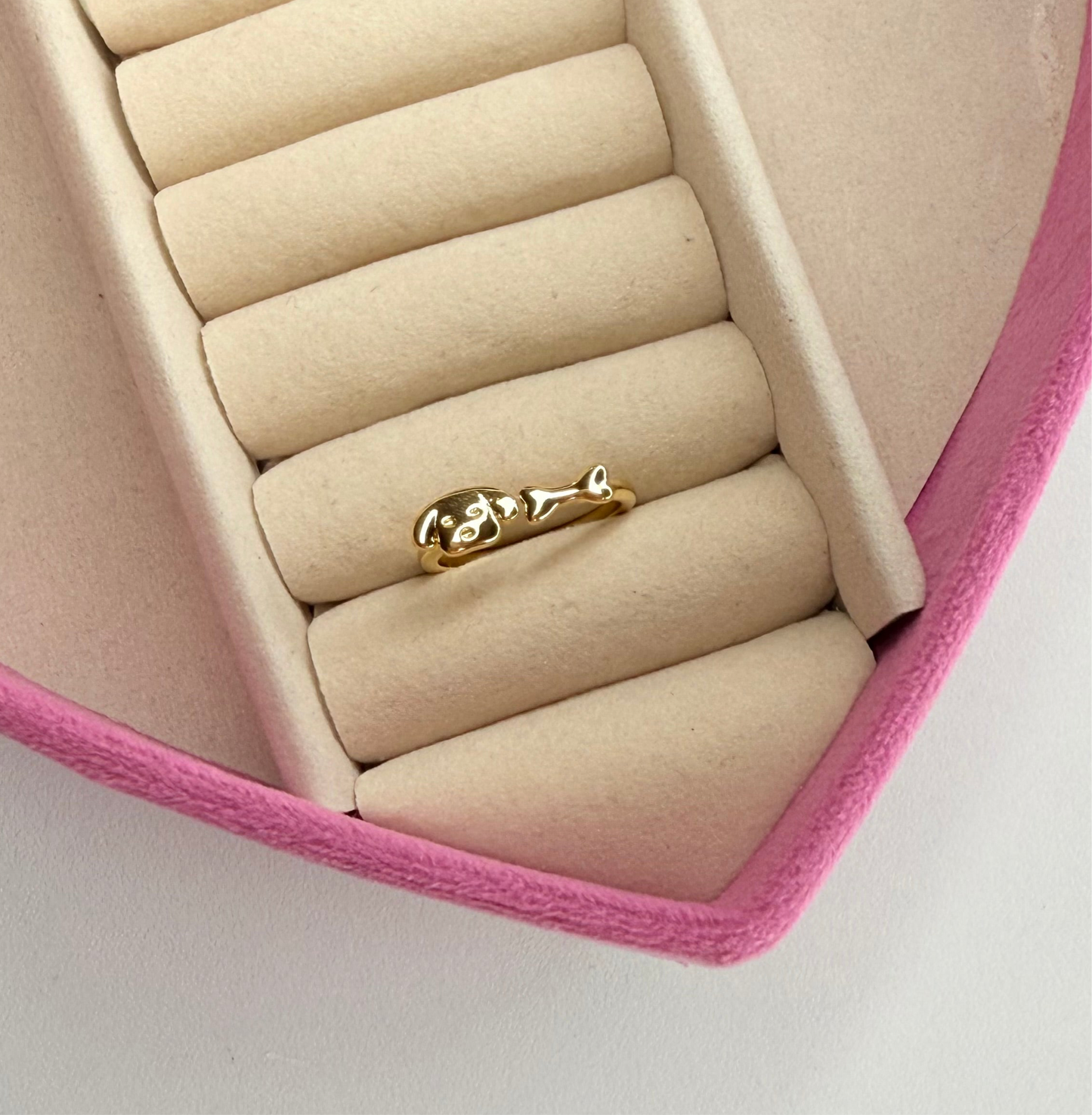 Anillo perro hueso ajustable CHAPA DE ORO(S60)