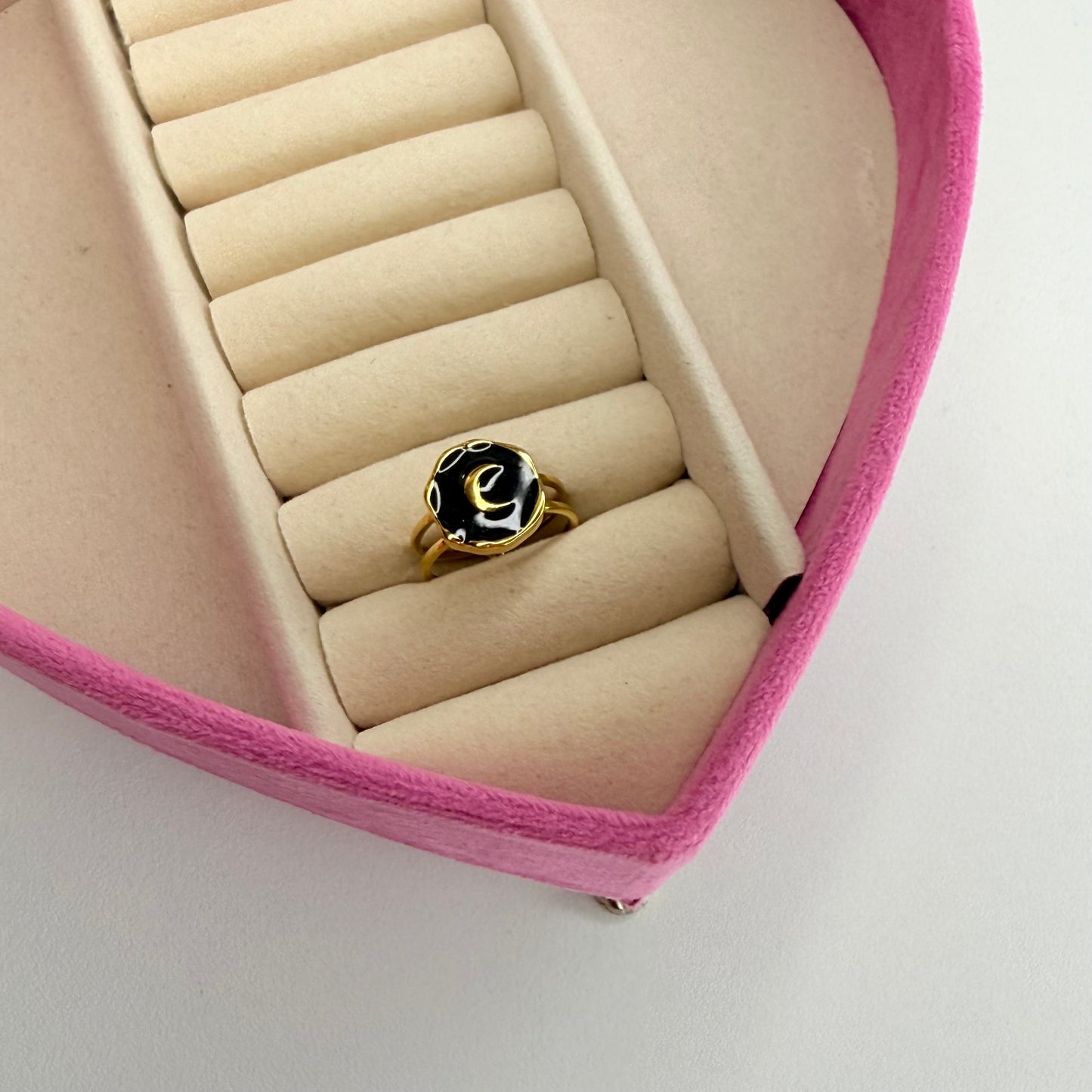 Anillo luna negro ajustable CHAPA DE ORO 18k(K182)