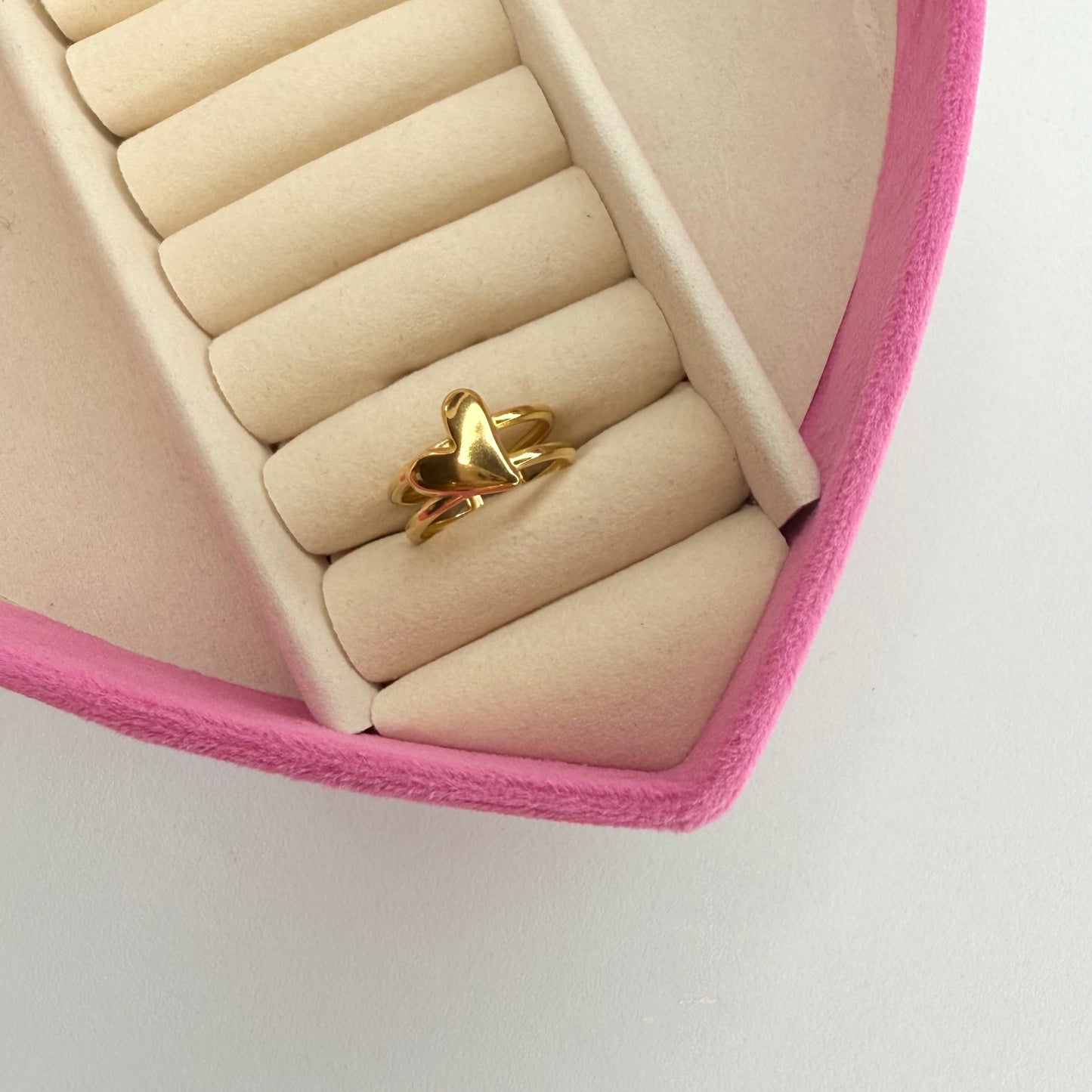 Anillo corazón doble CHAPA DE ORO(S123)