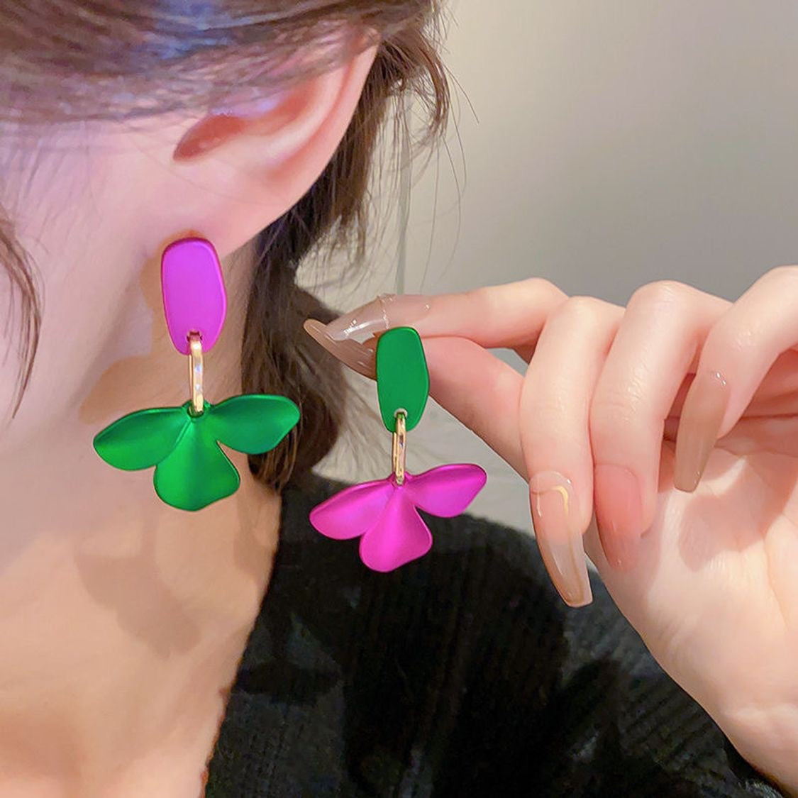 Aretes rosa verde(AA34)