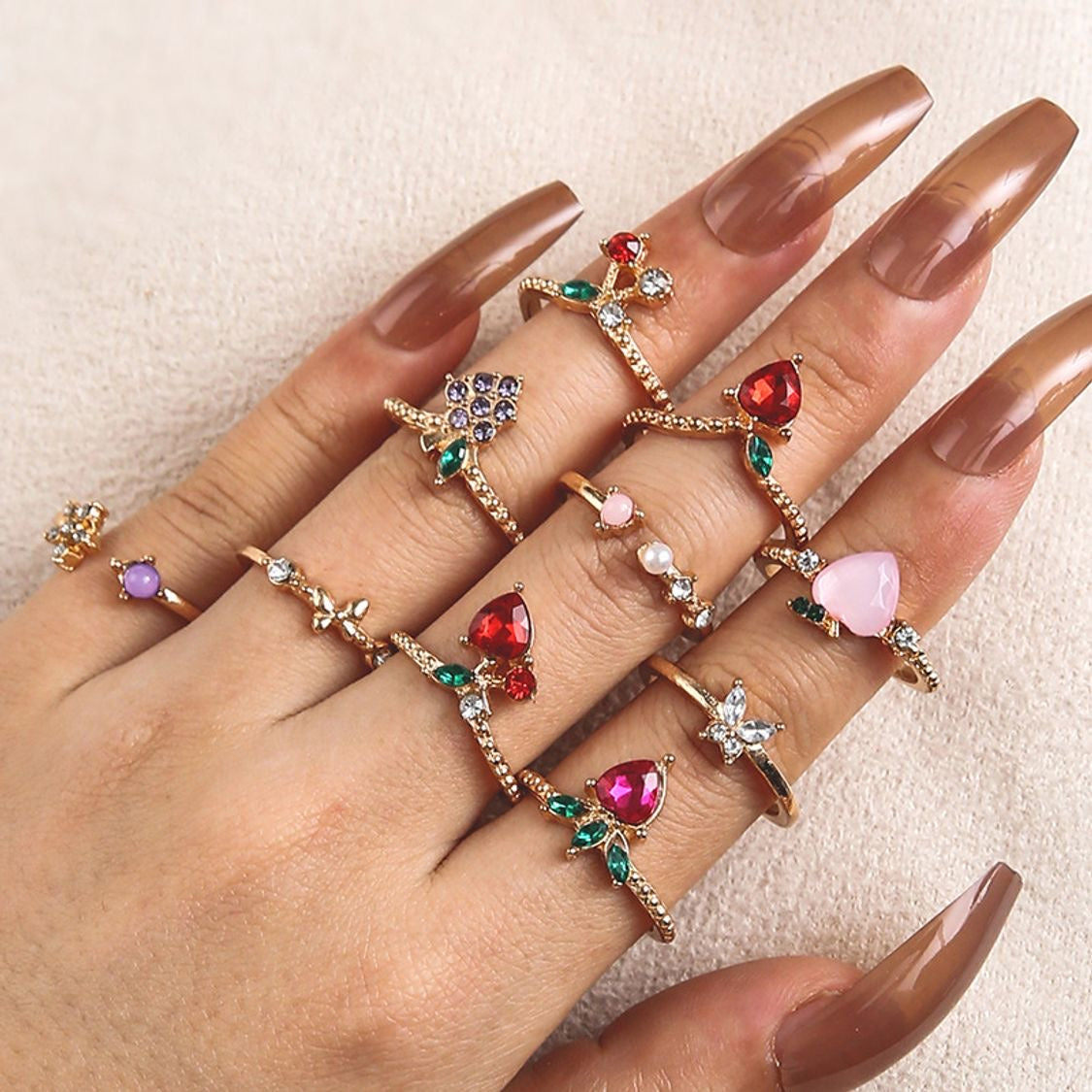 Anillos set 10 pzs frutas(L210)