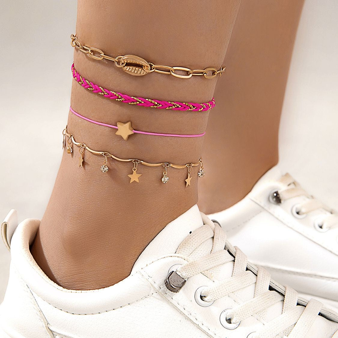 Pulseras set rosas dorado 4 pzs(J156)