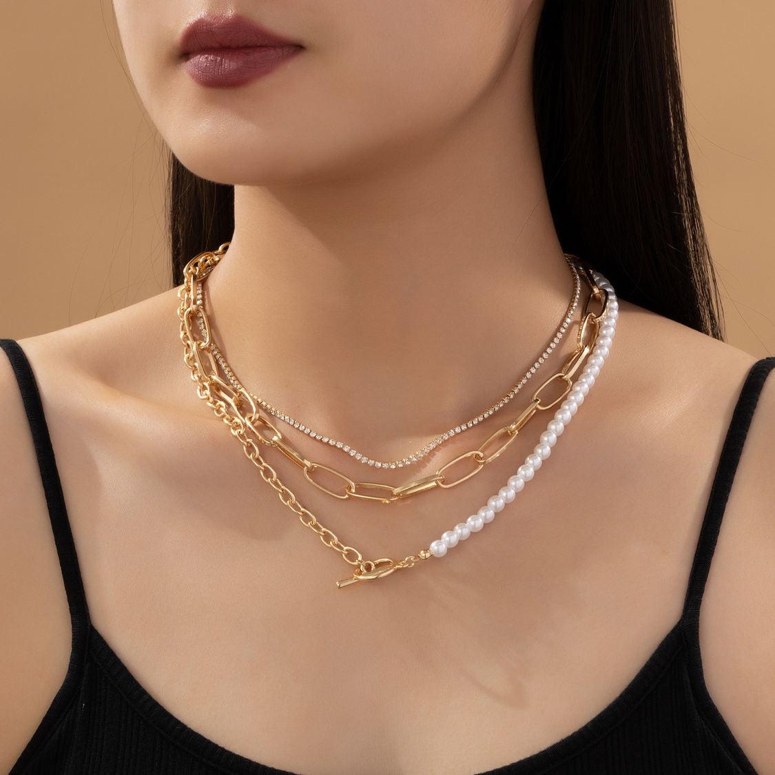 Collar capas perlas brillo(C103)