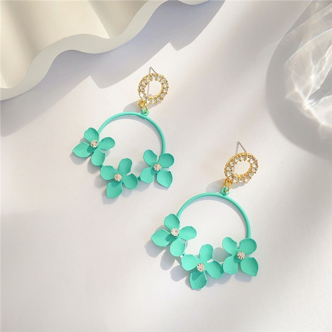 Aretes azul flores(K145)