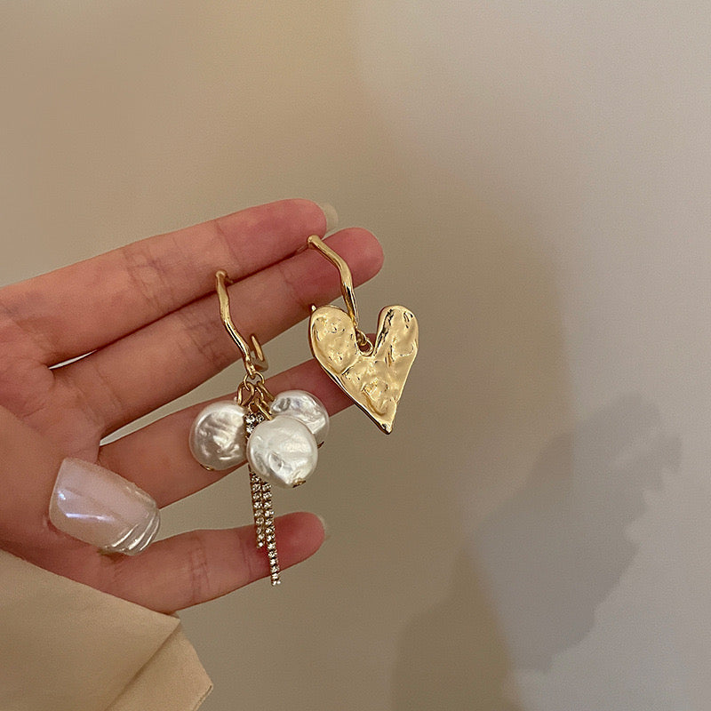 Aretes corazon perlas(U33)