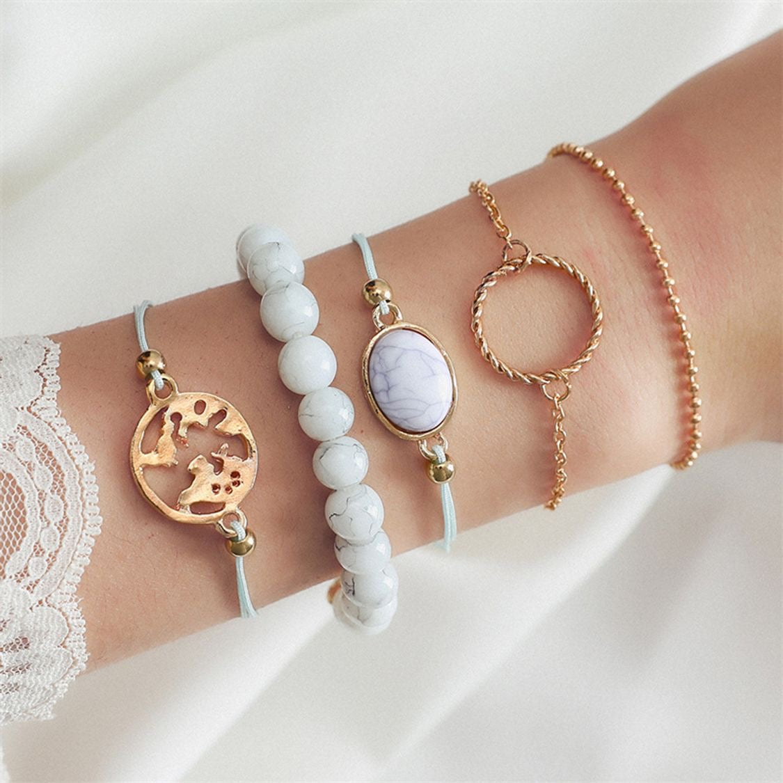 Pulseras set blanco 5 pzs(L137)