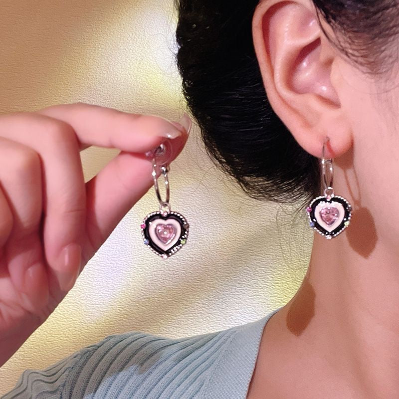 Aretes corazon rosa (I223)