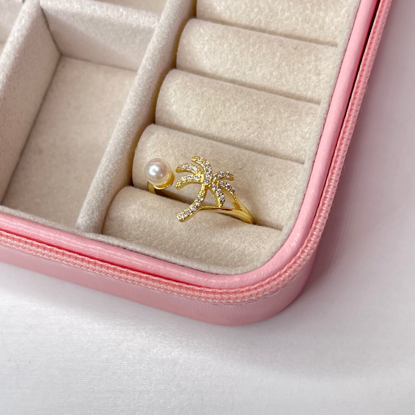 Anillo palma perla ajustable CHAPA DE ORO 18k(BB8)