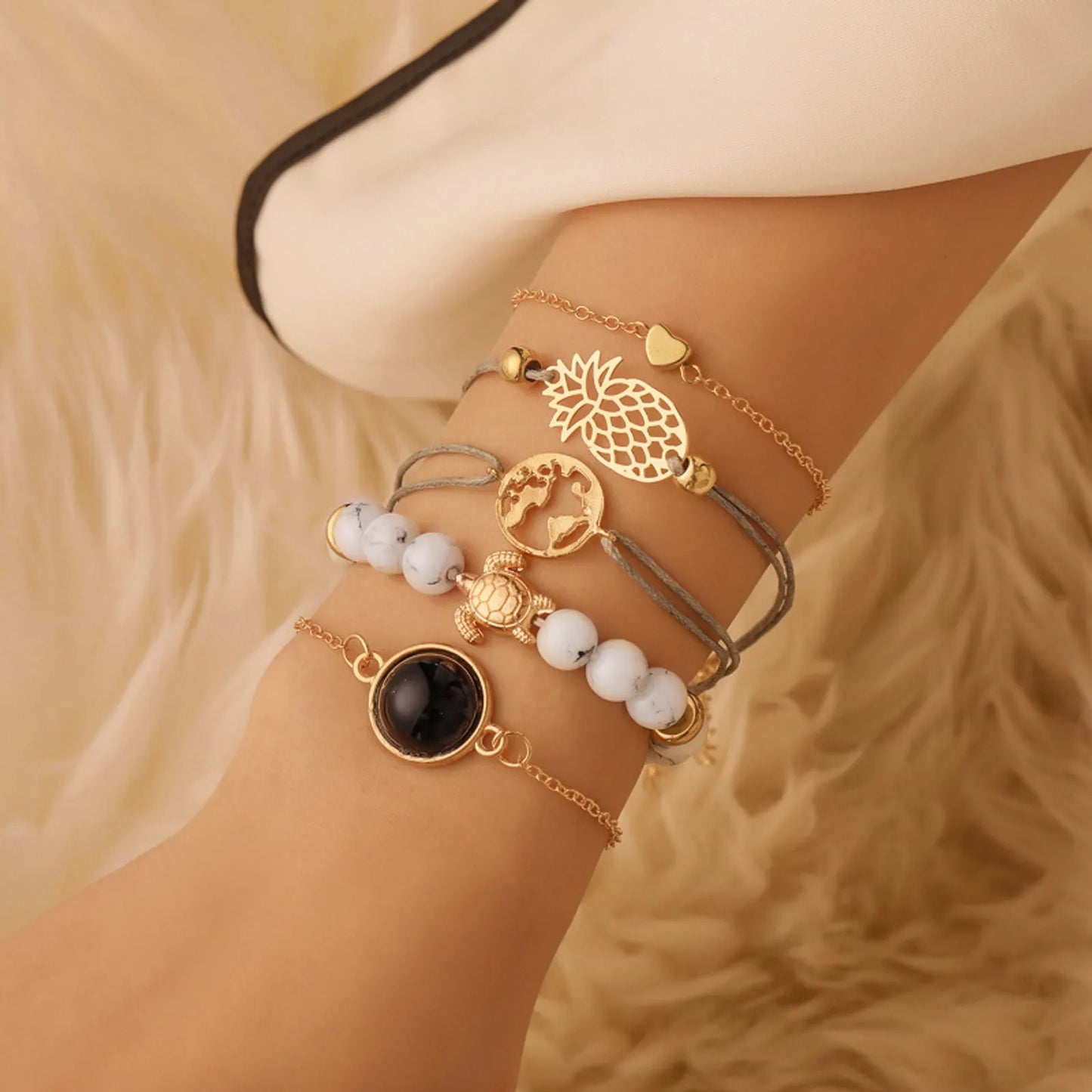 Pulseras set 5 pzs piña(I217)