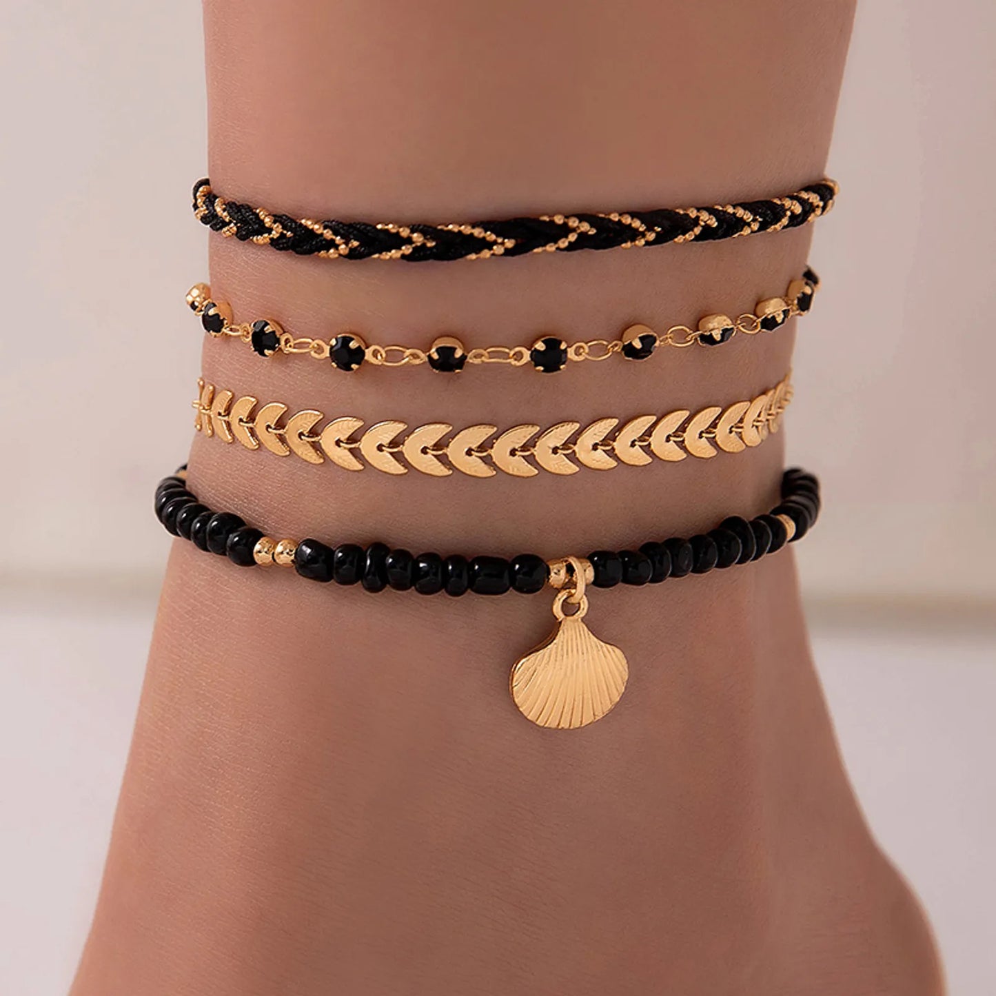 Pulseras set negro 4 pzs(H110)