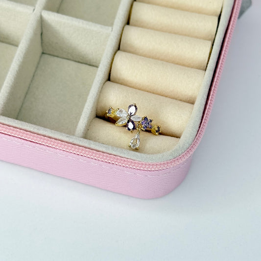 Anillo flor morada ajustable CHAPA DE ORO 18k(K200)