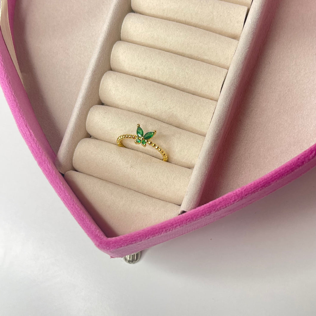 Anillo verde mariposa ajustable CHAPA DE ORO 18k(L250)