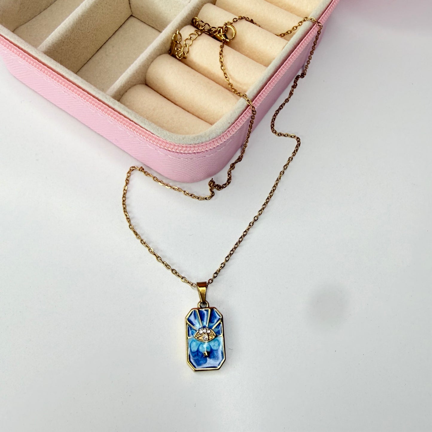 Collar azul ojo CHAPA DE ORO18k(AA73)