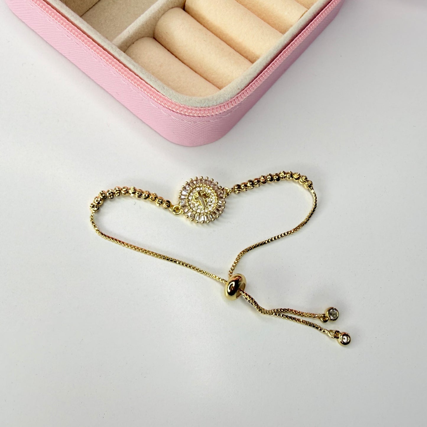 Pulsera cruz ajustable CHAPA DE ORO 18k(C176)