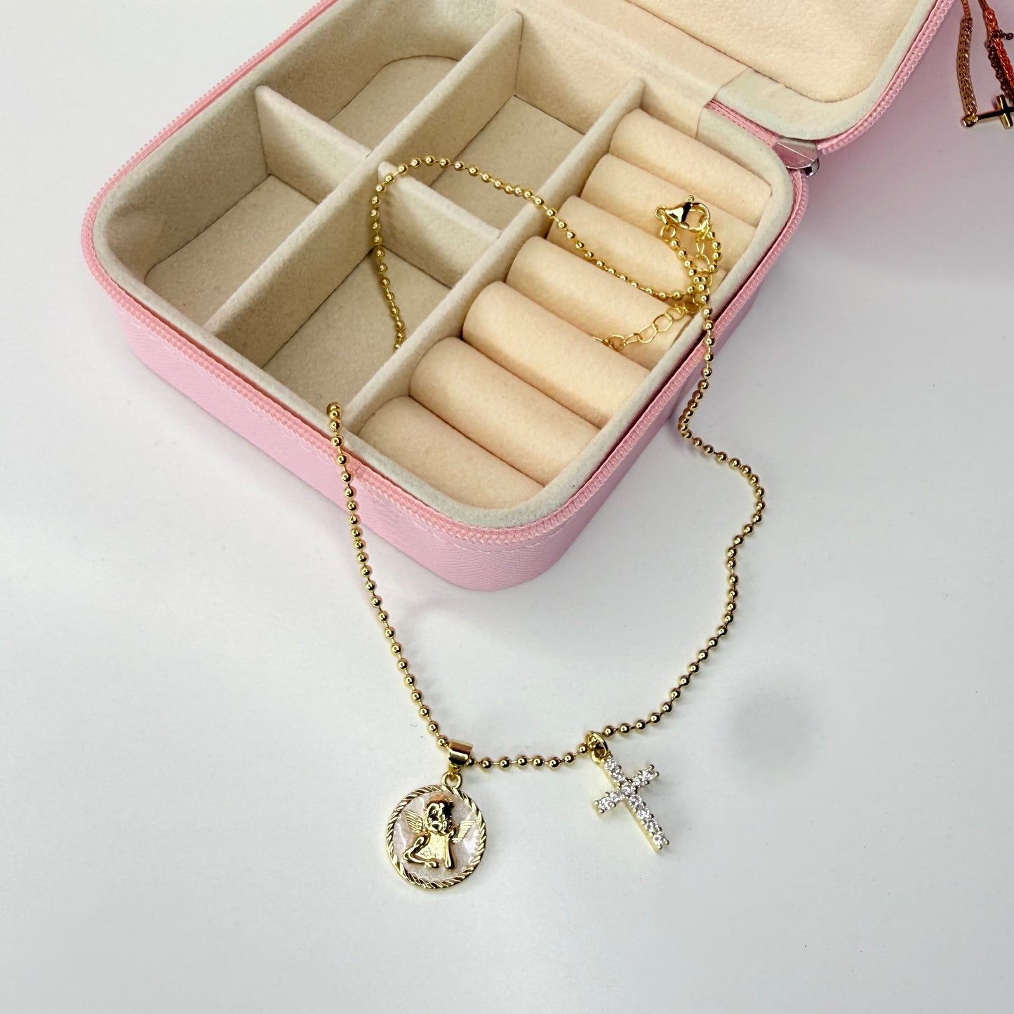 Collar ángel y cruz CHAPA DE ORO 18k(C177)