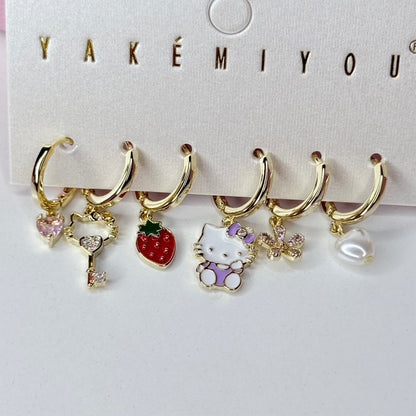 Aretes set Hello Kitty 6 pz CHAPA DE ORO 18k(U15)