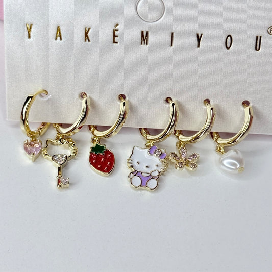 Aretes set Hello Kitty 6 pz CHAPA DE ORO 18k(U15)