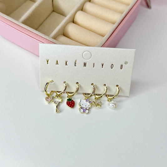 Aretes set Hello Kitty 6 pz CHAPA DE ORO 18k(U15)