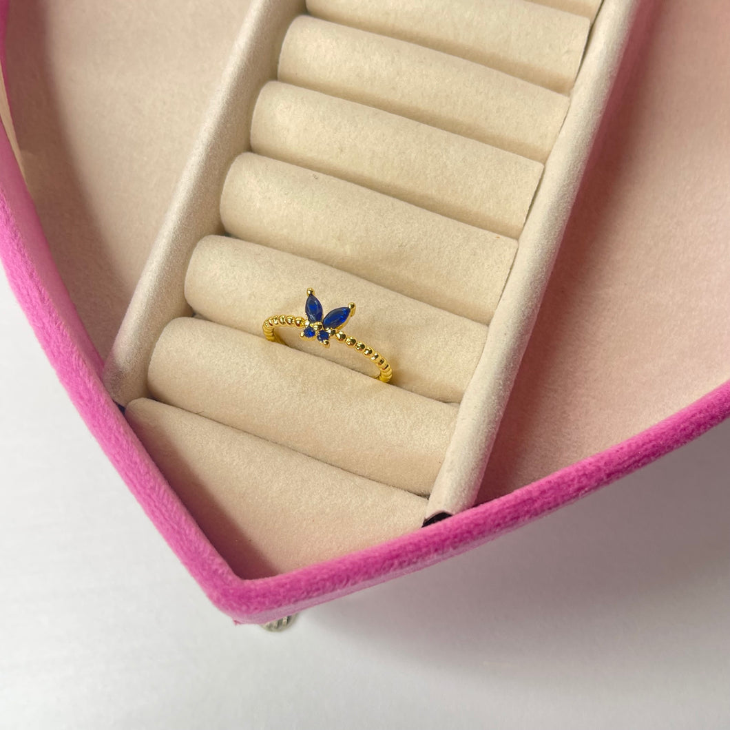 Anillo ajustable mariposa azul CHAPA DE ORO 18k(C126)