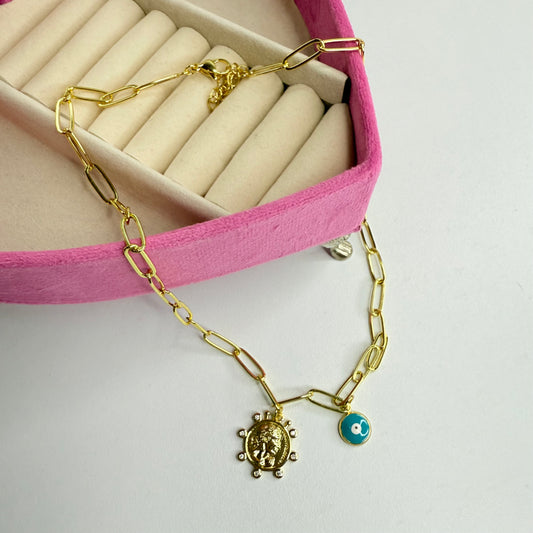 Collar estrella ojo azul CHAPA DE ORO 18k(A172)