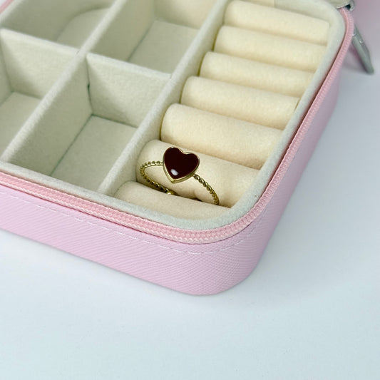 Anillo corazón rojo ajustable CHAPA DE ORO 18k(S103)