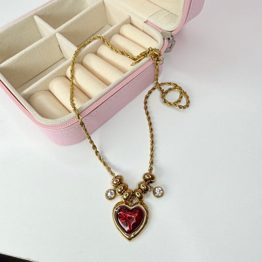 Collar corazón rojo CHAPA DE ORO 18k(I26)