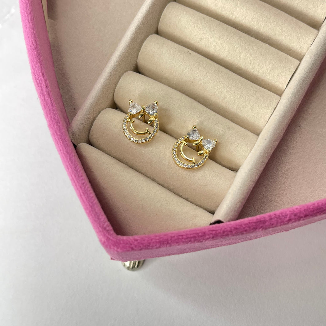 Aretes cara feliz moño CHAPA DE ORO 18k(Q35)