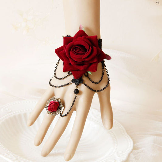 Pulsera flor roja anillo