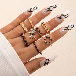 Anillos set 8 pzs negro libelula(G107)