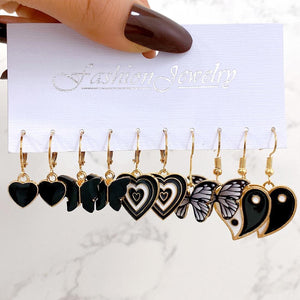 Aretes set negro corazon(K117)