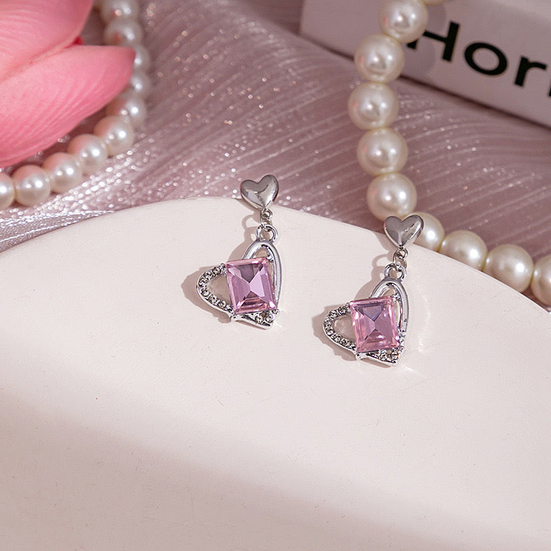 Aretes corazon rosa(U26)