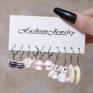 Aretes set 5 pares blanco(R69)