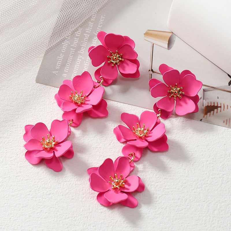 Aretes flores rosas(S115)