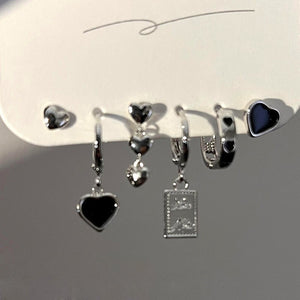 Aretes set 6 pzs corazon negro(D174)