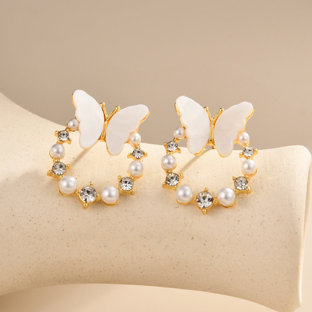 Aretes mariposas blanco(D172)