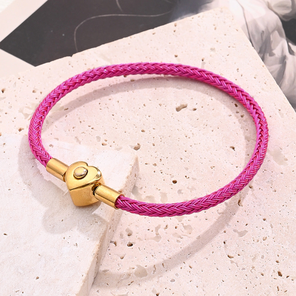Pulsera rosa corazón (compatible con Charms ) 19 cm(I23)