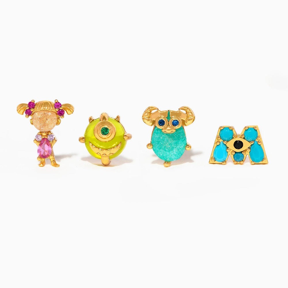 Set aretes Monster inc 4 Pzs (Chapa de oro 18k)(I26)