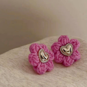 Aretes tejito rosa corazon(H106)