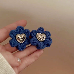 Aretes tejito azul corazon(H121)