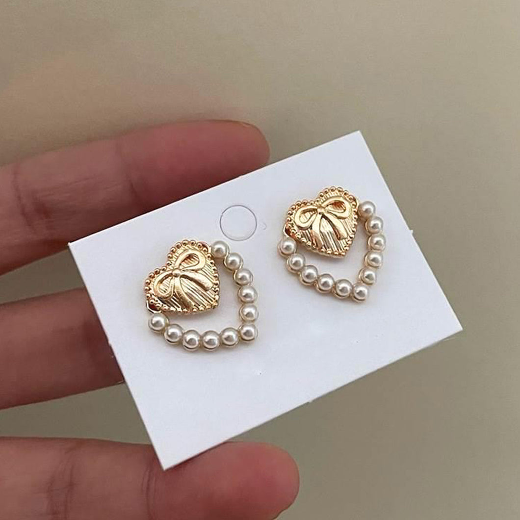 Aretes corazón perlas(S66)