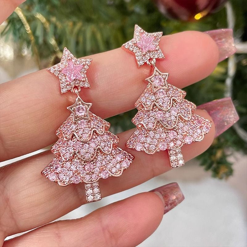 Aretes pino Navidad rosa(S79)