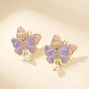 Aretes mariposa lila rosa(B166)