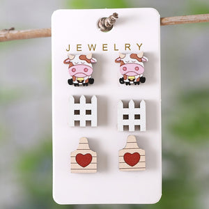 Aretes set vaca 3 pares(E154)