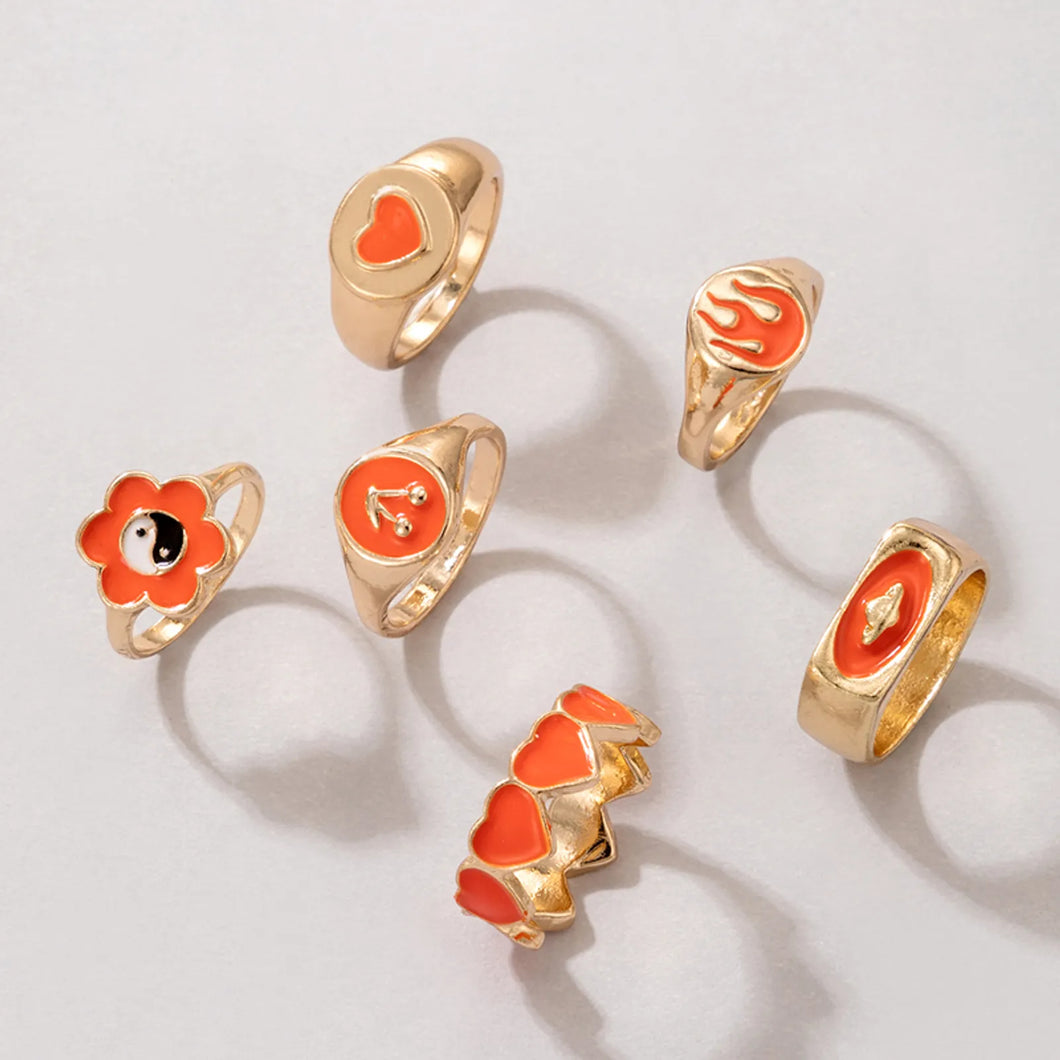 Anillos set naranja 6 pzs(J159)