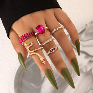 Anillos set rosa serpiente 6 pzs(J151)