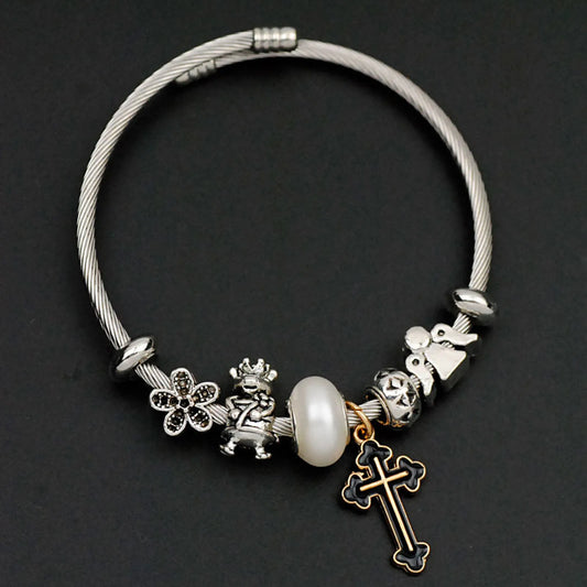 Pulsera charms cruz negra(L177)