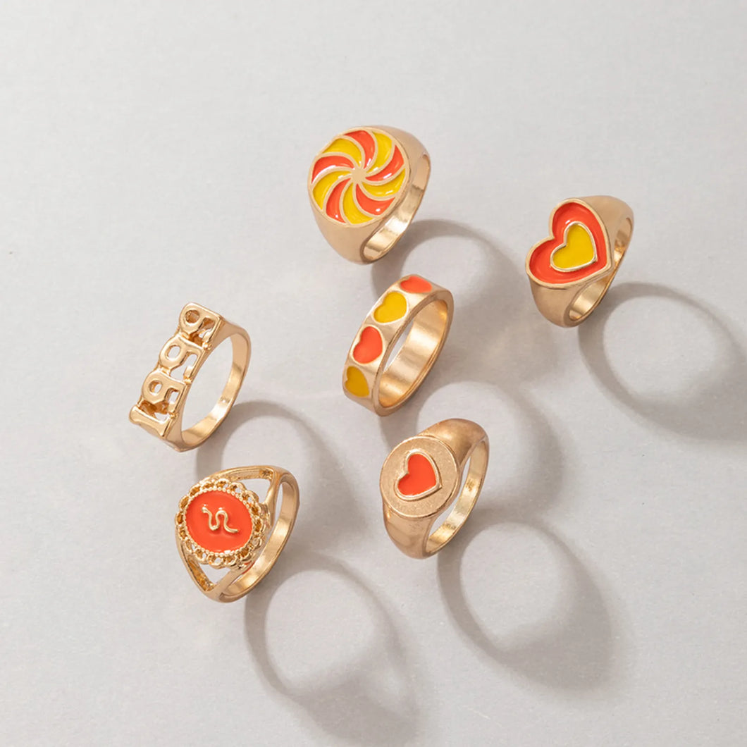 Anillos set naranja 6 pzs(J144)